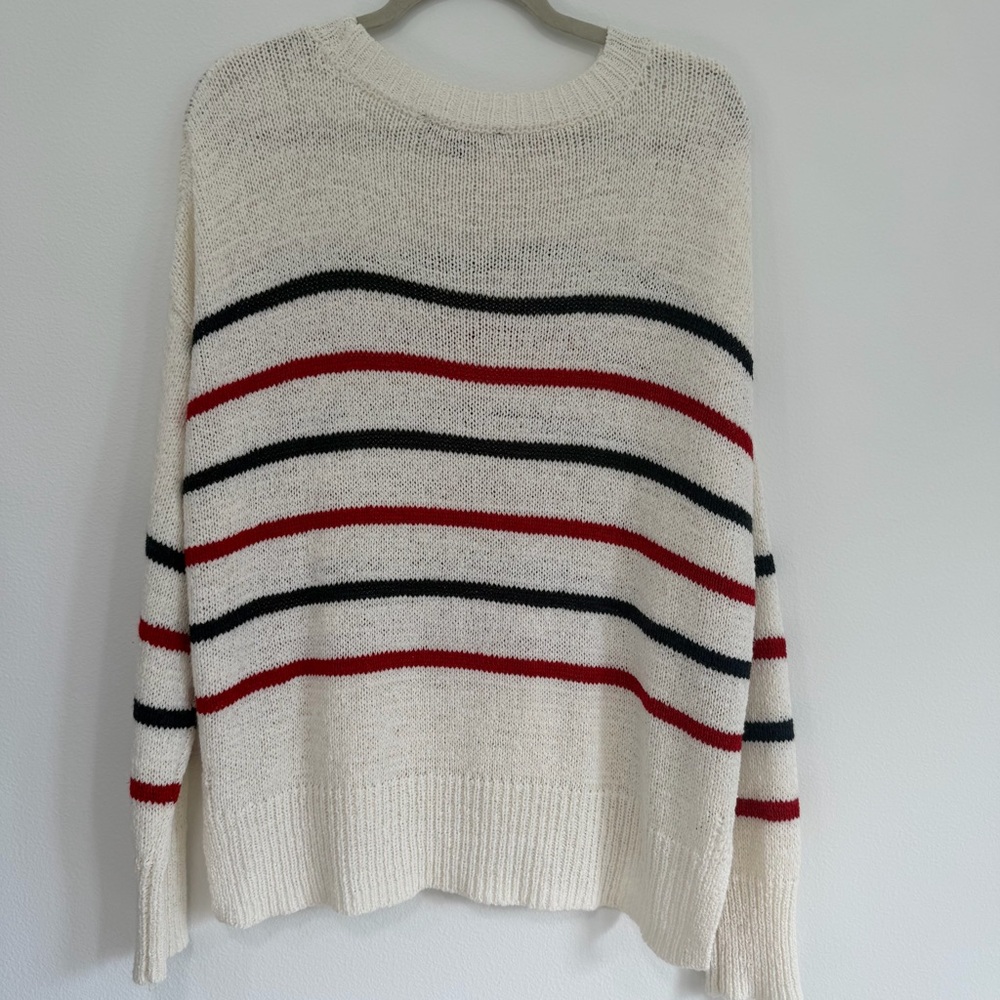 Lulu’s White Stripe Knit Sweater Coastal Casual Relaxed Pullover Size L - Picture 8 of 8